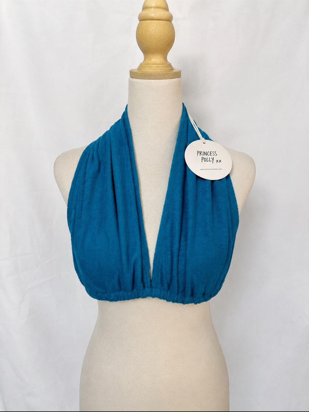 Princess Polly Size 6 Blue Terry Cloth Halter Crop Top NWT